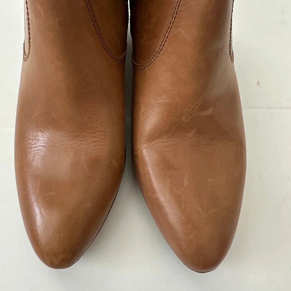Frye Womens Cognac Brown Leather Western Ankle Booties Block Heel 9.5M